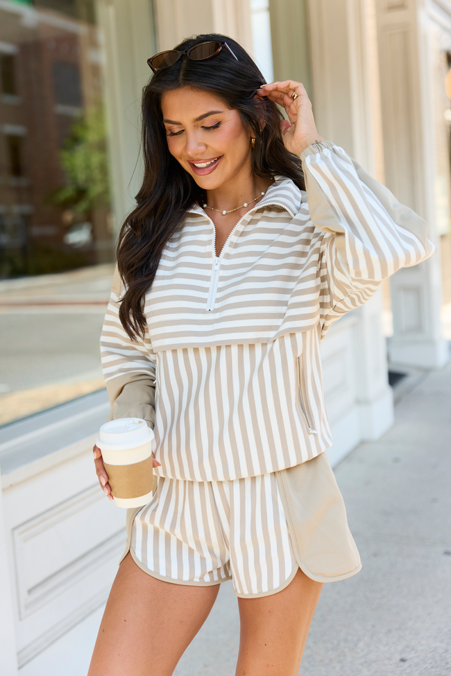 Mallory Taupe Striped Shorts