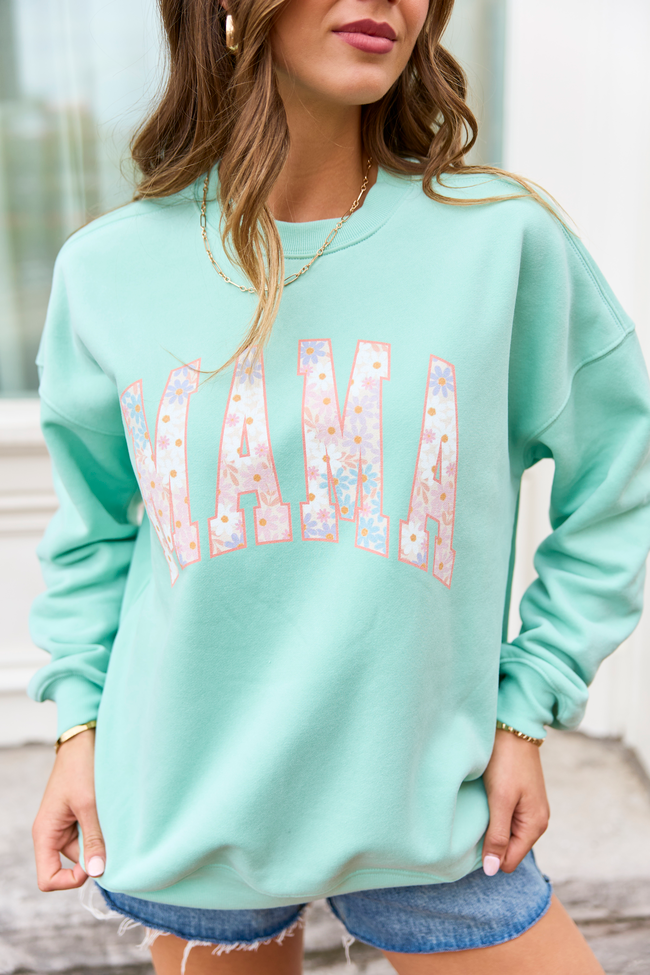 Mama Block Multi Daisy Mint Graphic Sweatshirt