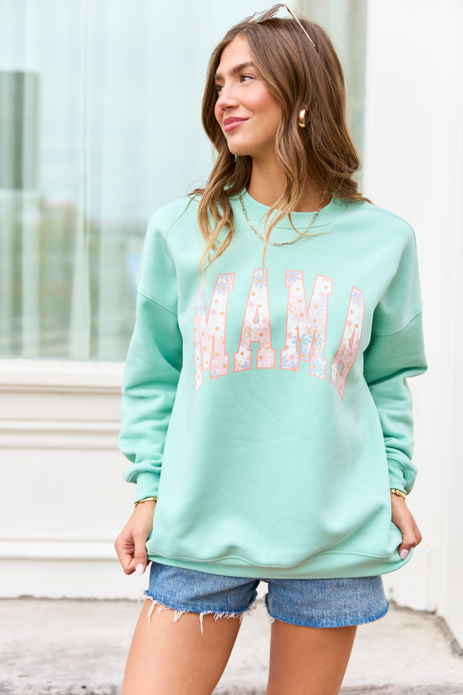 Mama Block Multi Daisy Mint Graphic Sweatshirt