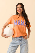 Mama Block Purple Halloween Print Burnt Orange Graphic Tee