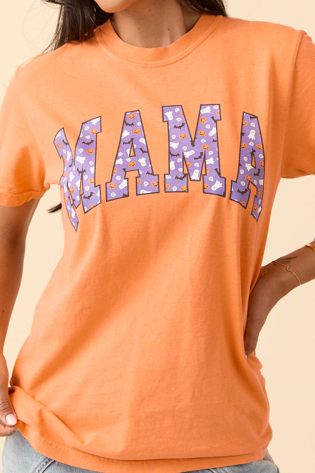 Mama Block Purple Halloween Print Burnt Orange Graphic Tee