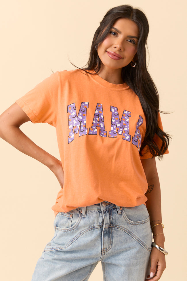 Mama Block Purple Halloween Print Burnt Orange Graphic Tee