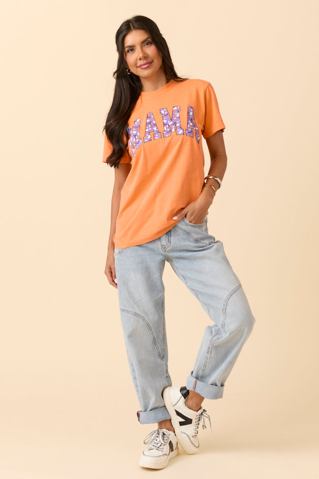 Mama Block Purple Halloween Print Burnt Orange Graphic Tee