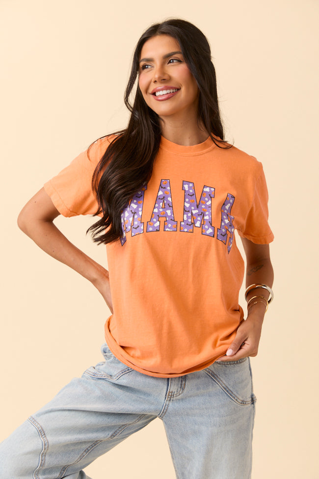 Mama Block Purple Halloween Print Burnt Orange Graphic Tee
