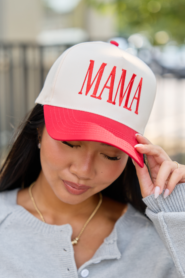 Mama Natural/Red Embroidered Trucker Hat