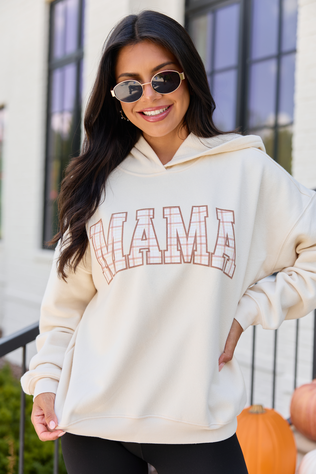 Mama Plaid Cream Graphic Hoodie
