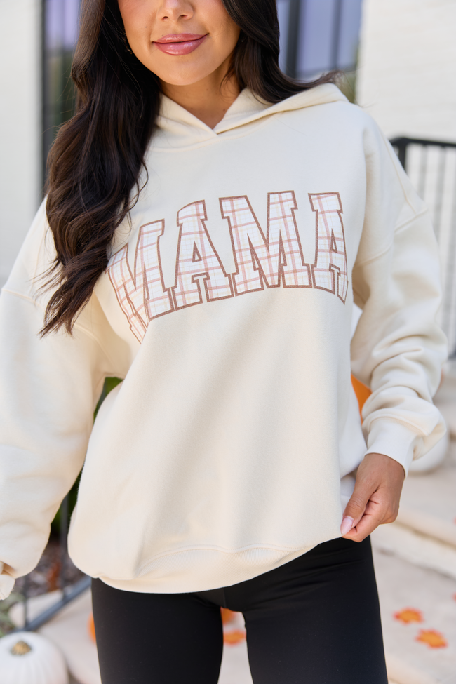 Mama Plaid Cream Graphic Hoodie
