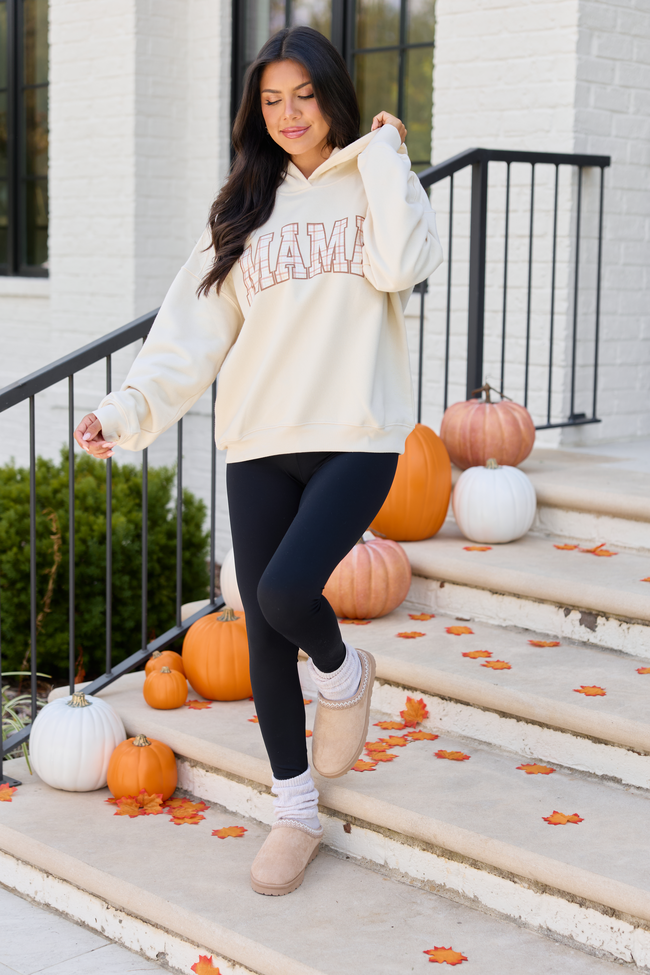 Mama Plaid Cream Graphic Hoodie