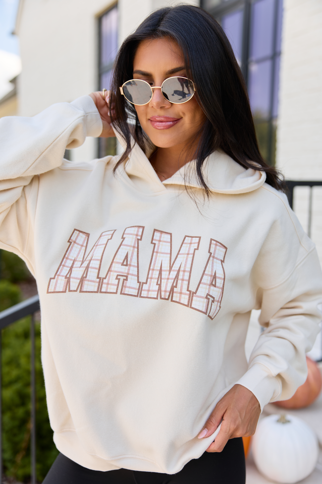 Mama Plaid Cream Graphic Hoodie