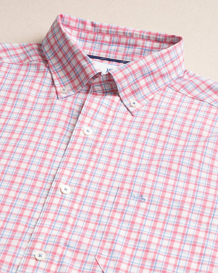 The detail view of the Southern Tide Maravilla Coastal Breeze® Sport Shirt by Southern Tide - Island Pink