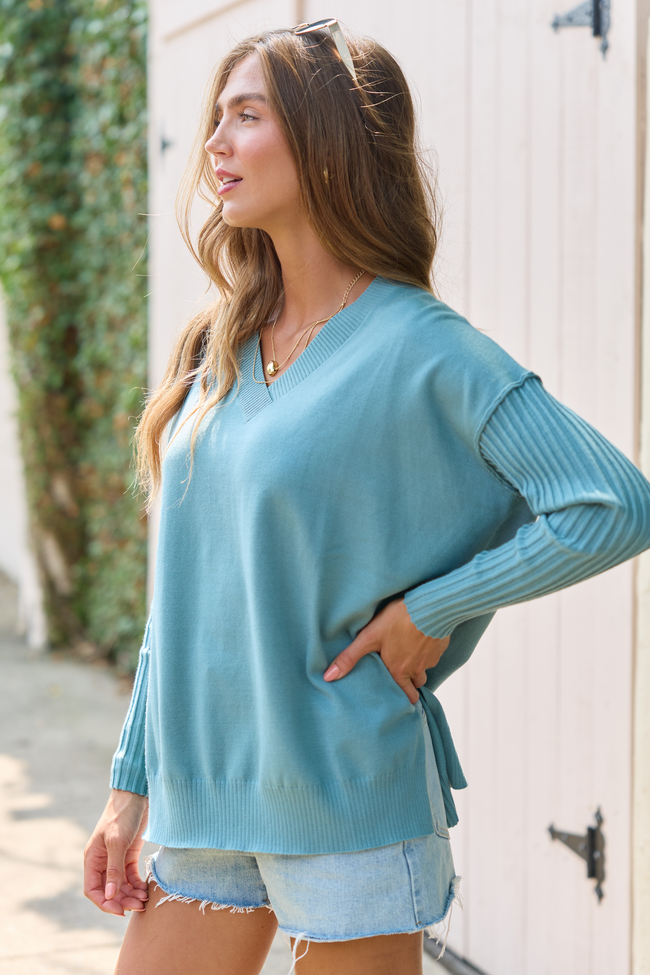 Mariah Sage Green Relaxed Long Sleeve Pullover Tunic