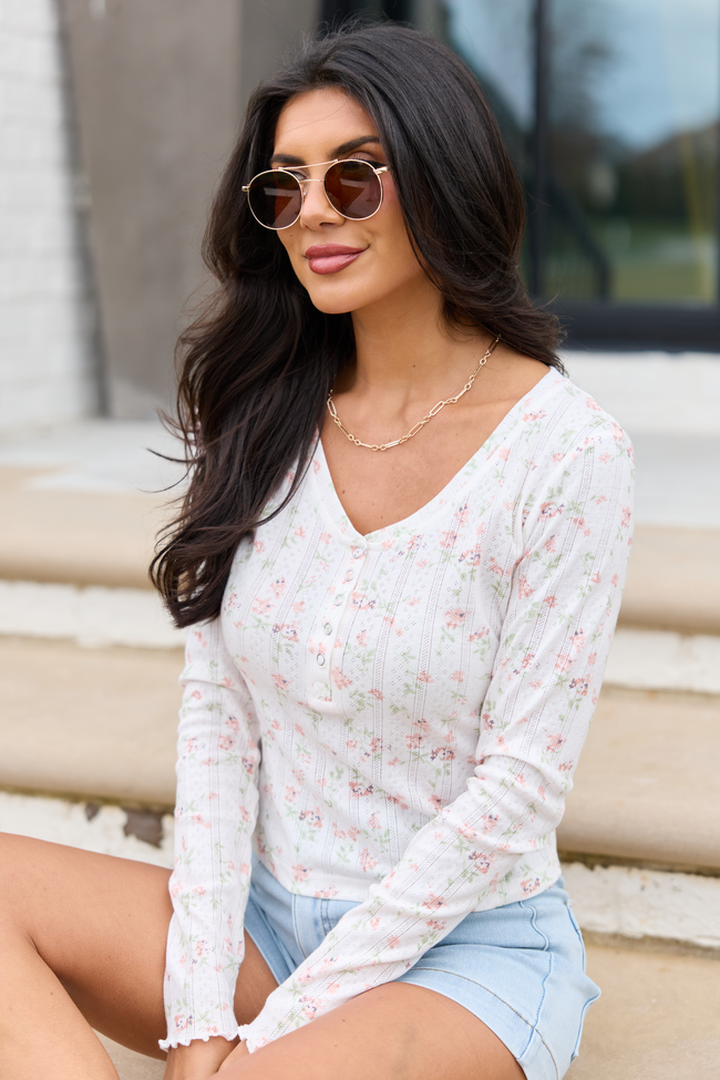 Marie Ivory And Pink Floral Long Sleeve Tee