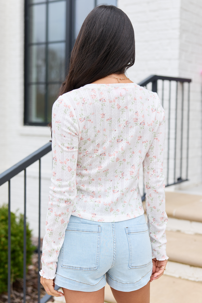 Marie Ivory And Pink Floral Long Sleeve Tee