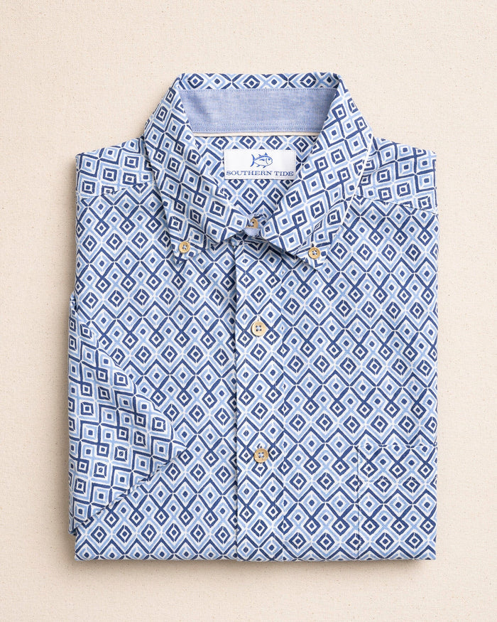 The front view of the Southern Tide Marine Mirage Linen Rayon Short Sleeve Sport Shirt by Southern Tide - Ocean Channel