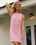 The lifestyle view of the Southern Tide Marlee Stripe Dress by Southern Tide - Sea Pink