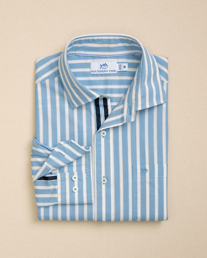 The detail view of the Southern Tide Marshside Stripe Charleston Sport Shirt by Southern Tide - Ocean Channel