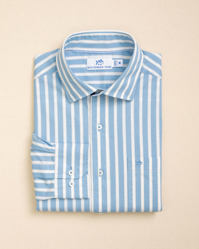The front view of the Southern Tide Marshside Stripe Charleston Sport Shirt by Southern Tide - Ocean Channel