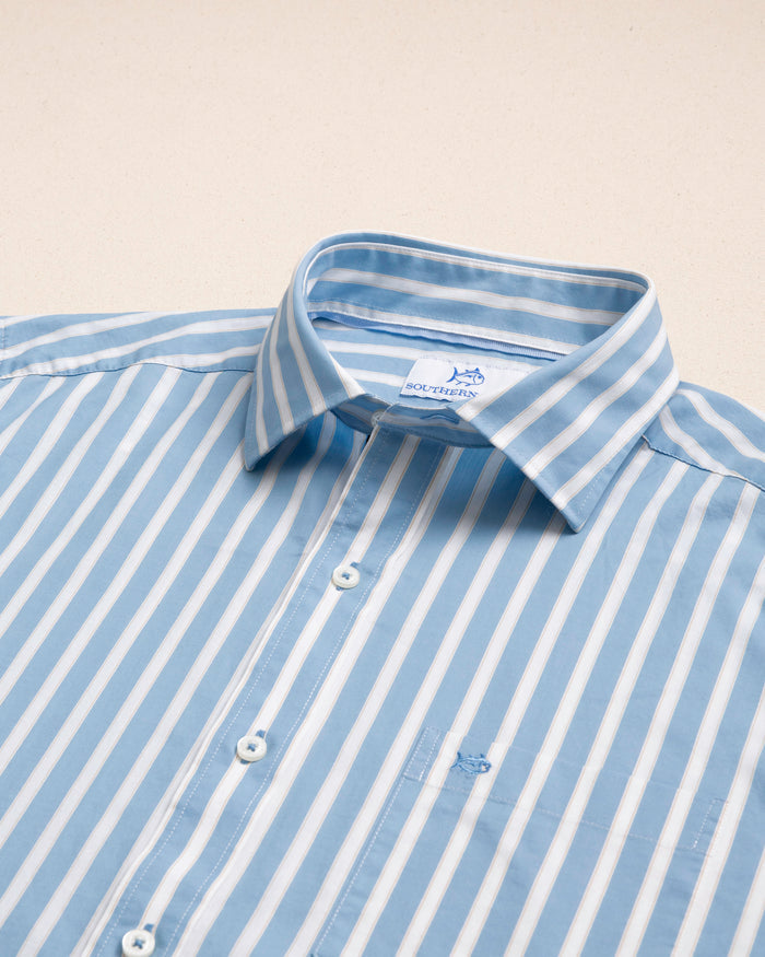 The detail view of the Southern Tide Marshside Stripe Charleston Sport Shirt by Southern Tide - Ocean Channel