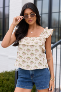 Mary Pink And Green Floral Printed Gauze Woven Tank FINAL SALE