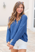Mckenzie Blue Open Knit V-Neck Sweater