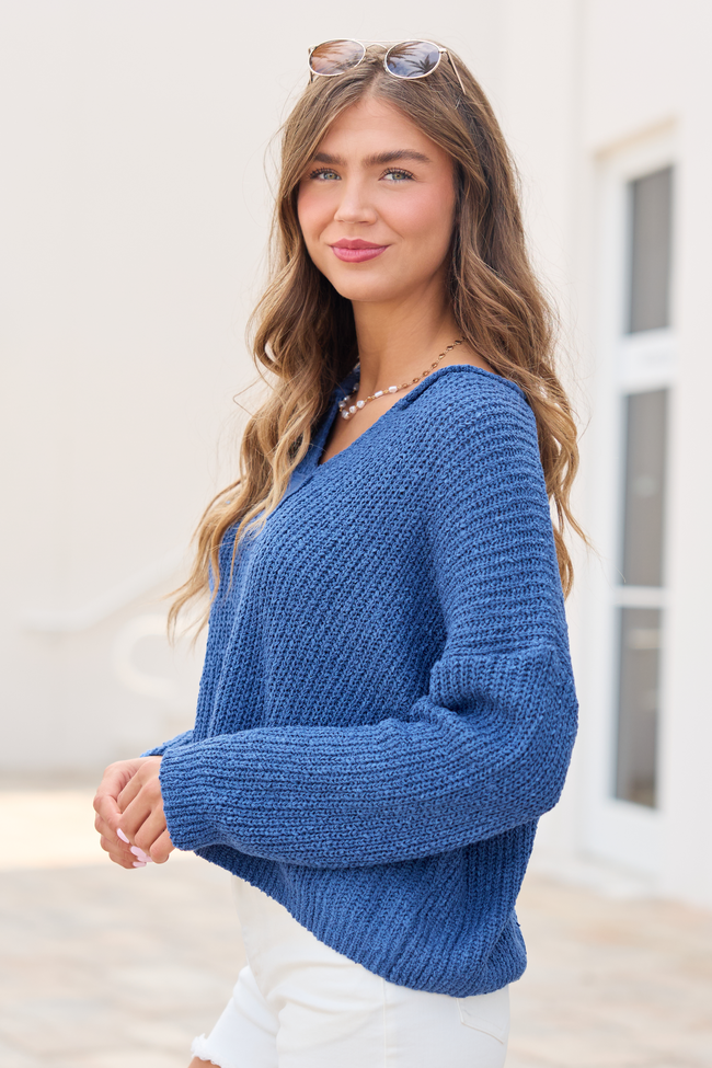 Mckenzie Blue Open Knit V-Neck Sweater
