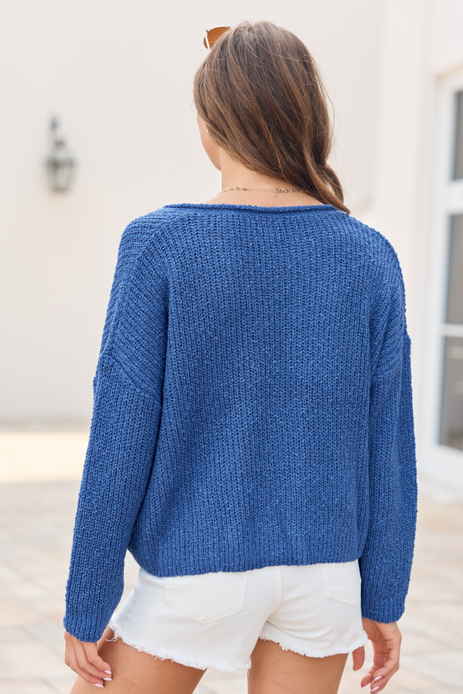 Mckenzie Blue Open Knit V-Neck Sweater