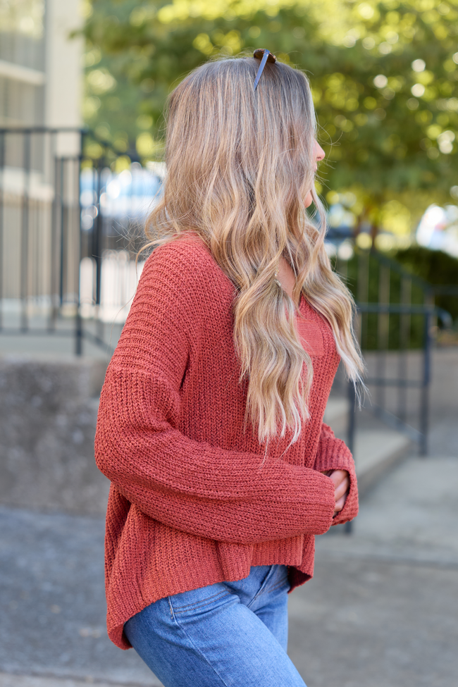 Mckenzie Rust Open Knit V-Neck Sweater