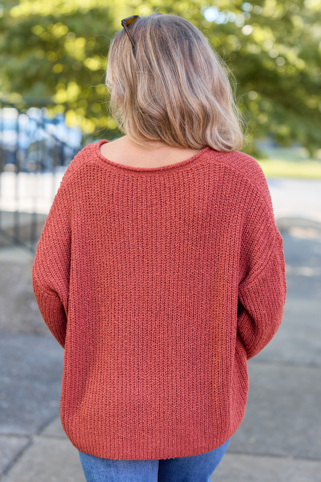 Mckenzie Rust Open Knit V-Neck Sweater