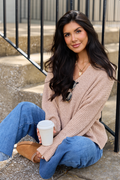 Mckenzie Taupe Open Knit V-Neck Sweater