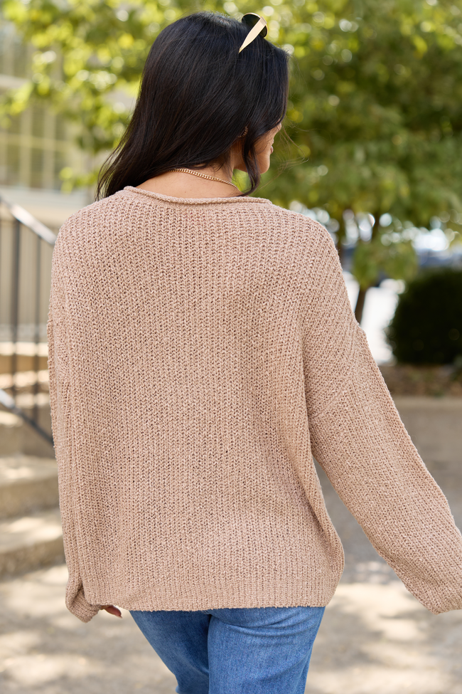 Mckenzie Taupe Open Knit V-Neck Sweater