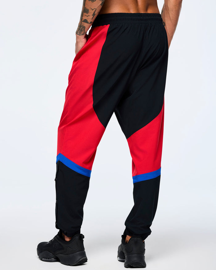 Bold Black # Men's Woven Track Pants With Inserts And Side Snaps