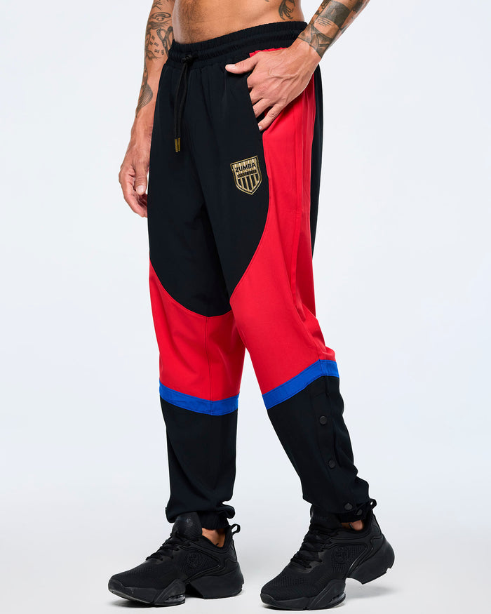 Bold Black # Men's Woven Track Pants With Inserts And Side Snaps