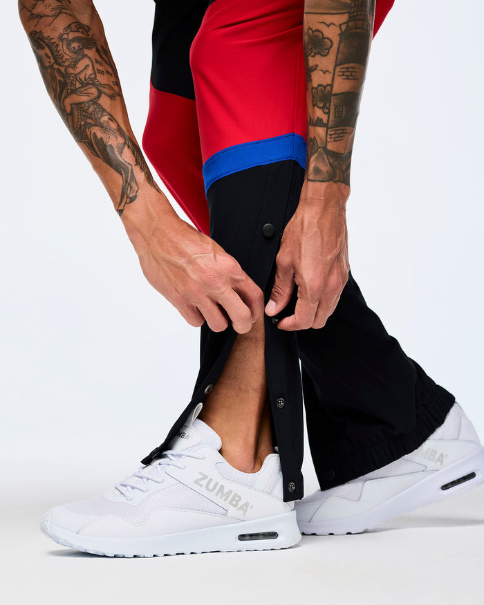 Bold Black # Men's Woven Track Pants With Inserts And Side Snaps