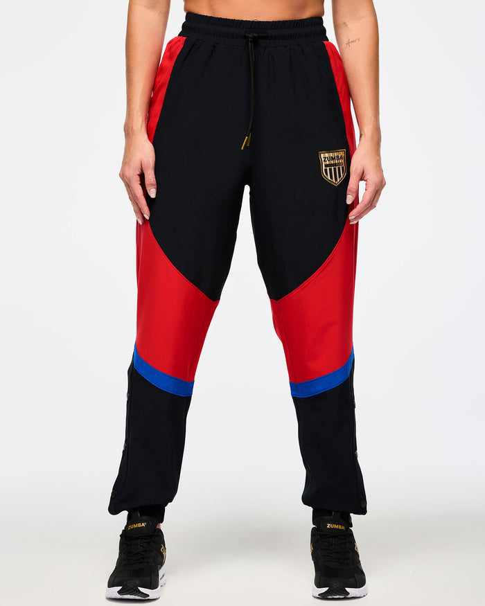 Bold Black # Men's Woven Track Pants With Inserts And Side Snaps
