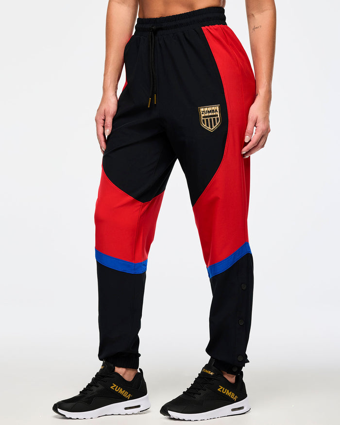 Bold Black # Men's Woven Track Pants With Inserts And Side Snaps