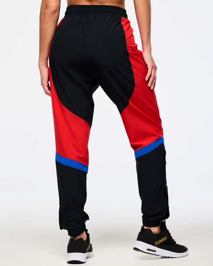 Bold Black # Men's Woven Track Pants With Inserts And Side Snaps