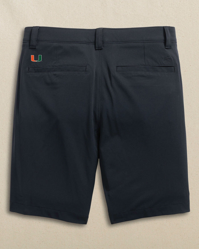 The back view of the Southern Tide Miami Hurricanes brrr°®-die 8" Performance Short by Southern Tide - Caviar Black