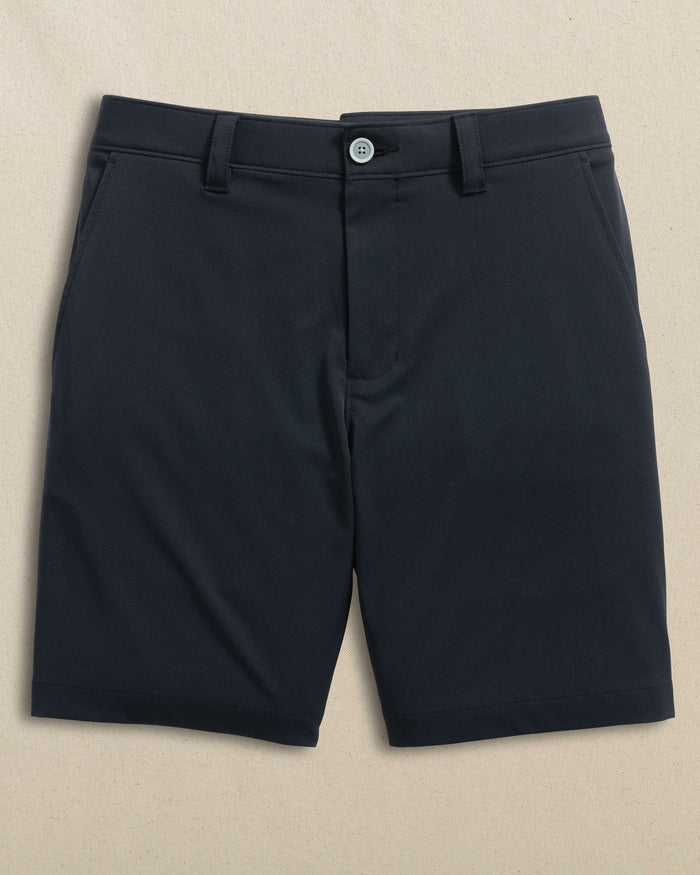 The front view of the Southern Tide Miami Hurricanes brrr°®-die 8" Performance Short by Southern Tide - Caviar Black