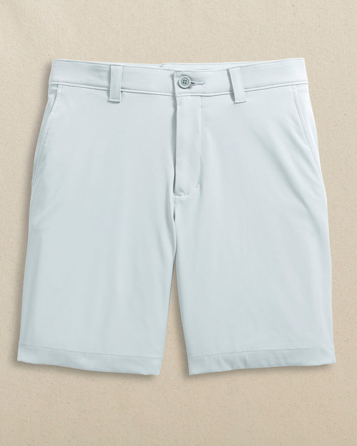 The front view of the Southern Tide Miami Hurricanes brrr°®-die 8" Performance Short by Southern Tide - Seagull Grey