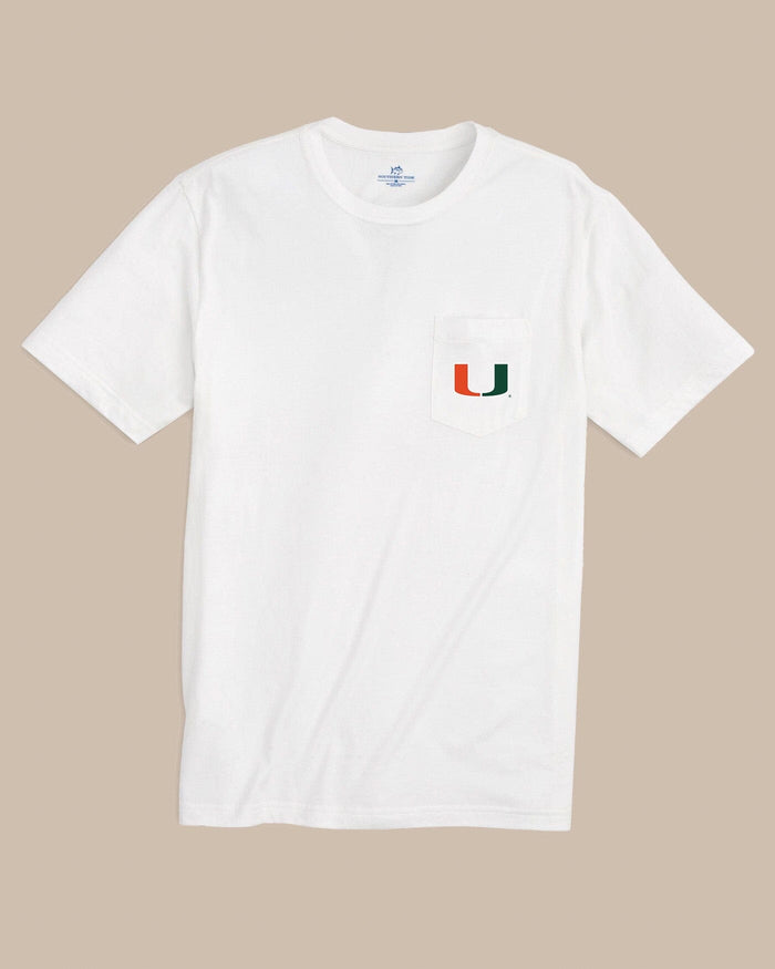 The front view of the Southern Tide Miami Hurricanes Gameday Embroidered Short Sleeve T-Shirt by Southern Tide - Classic White