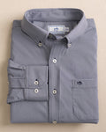 The front view of the Southern Tide Micro Gingham Intercoastal Performance Sport Shirt by Southern Tide - True Navy