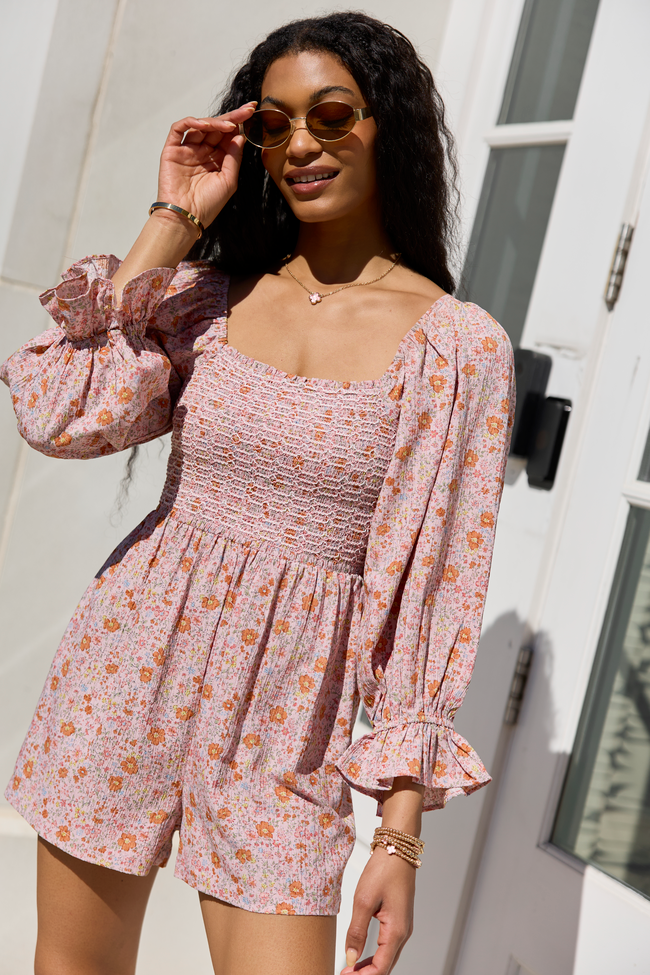 Millie Pink Floral Smocked Top Romper FINAL SALE