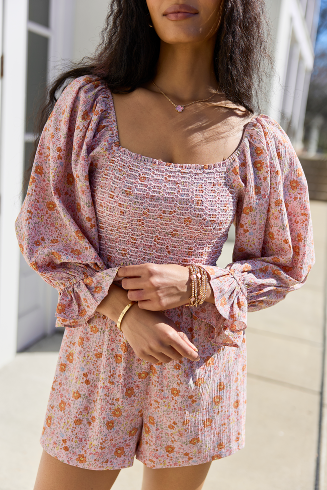Millie Pink Floral Smocked Top Romper FINAL SALE