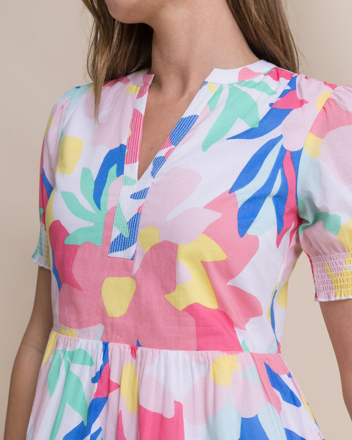 The detail view of the Southern Tide Mina Floral Print Dress by Southern Tide - Classic White