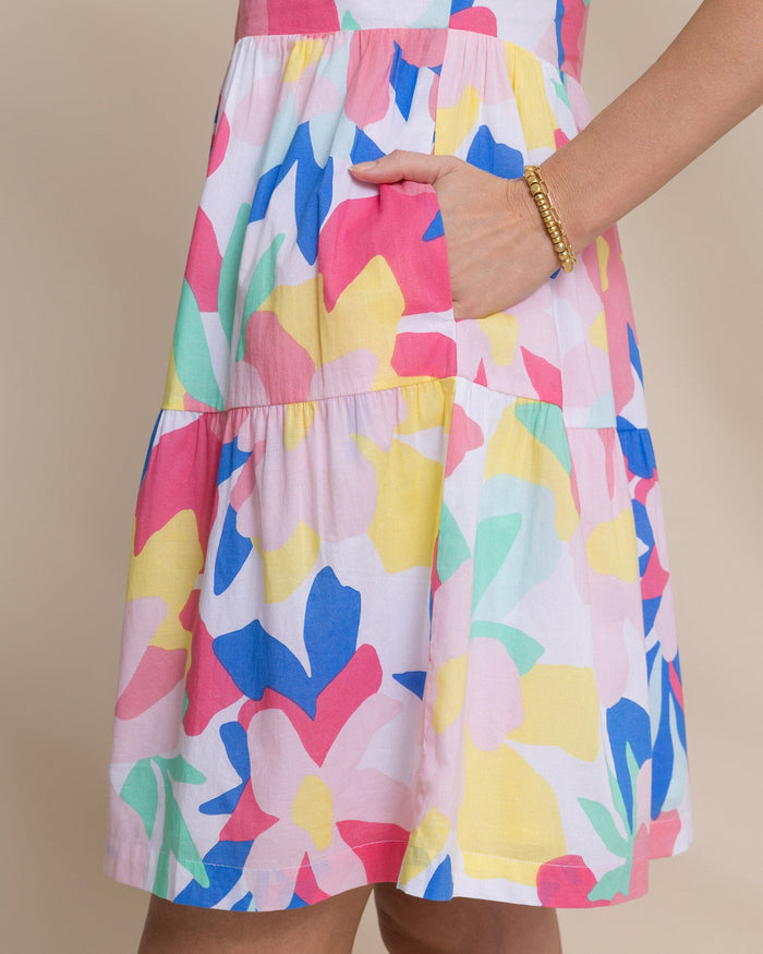 The detail view of the Southern Tide Mina Floral Print Dress by Southern Tide - Classic White