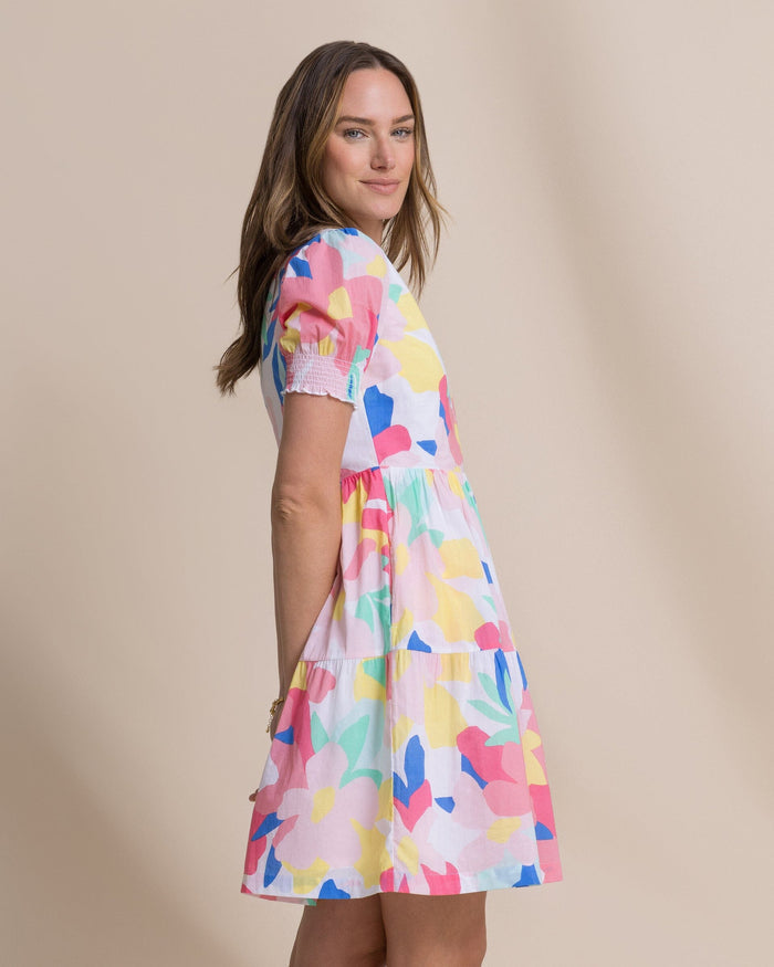 The side view of the Southern Tide Mina Floral Print Dress by Southern Tide - Classic White