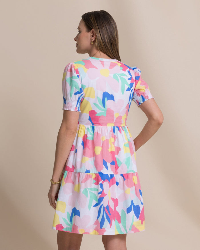 The back view of the Southern Tide Mina Floral Print Dress by Southern Tide - Classic White
