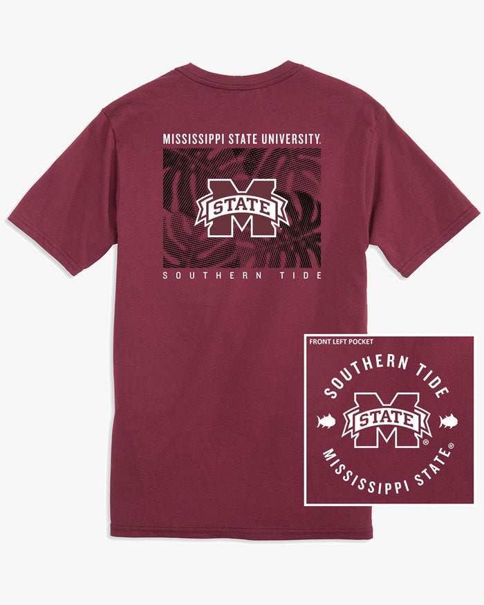 The back view of the Mississippi State Bulldogs Halftone Monstera T-Shirt by Southern Tide - Chianti