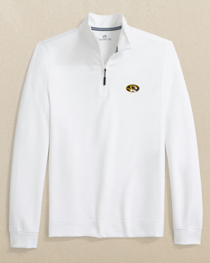 The front view of the Southern Tide Missouri Tigers Schooner Quarter Zip by Southern Tide - Classic White