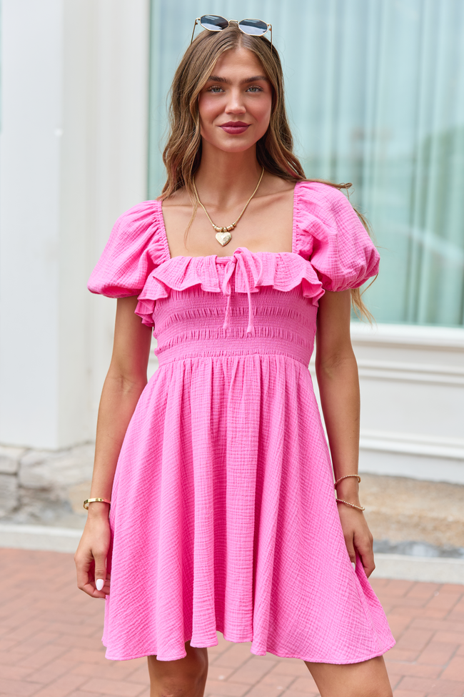 Monica Pink Smocked Top Dress FINAL SALE